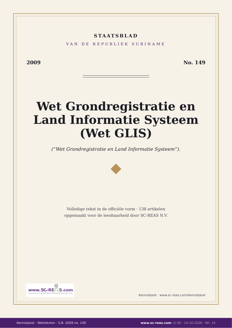 Kaft Wet Grondregistratie en Land Informatie Systeem (Wet GLIS)