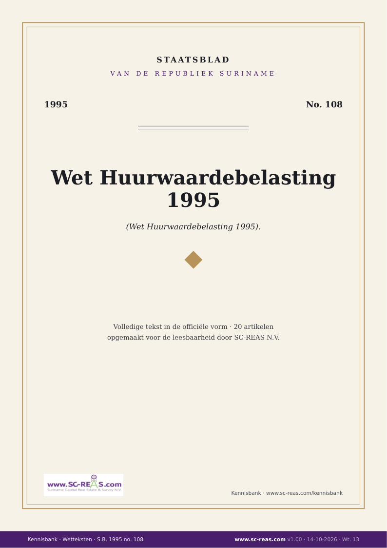 Kaft Wet Huurwaardebelasting 1995